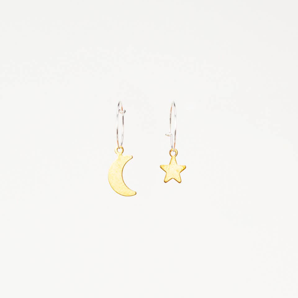 Moon and Star Mini Charm Hoop