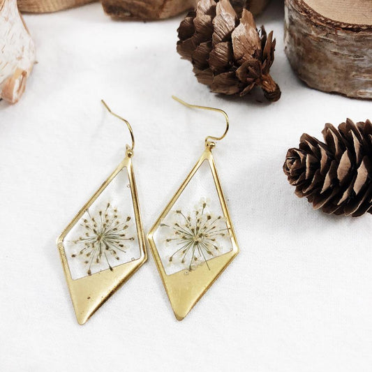 Brass Diamond Earrings (Queen Anne's Lace)