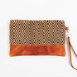 Diamond Brocade and Leather Wristlet