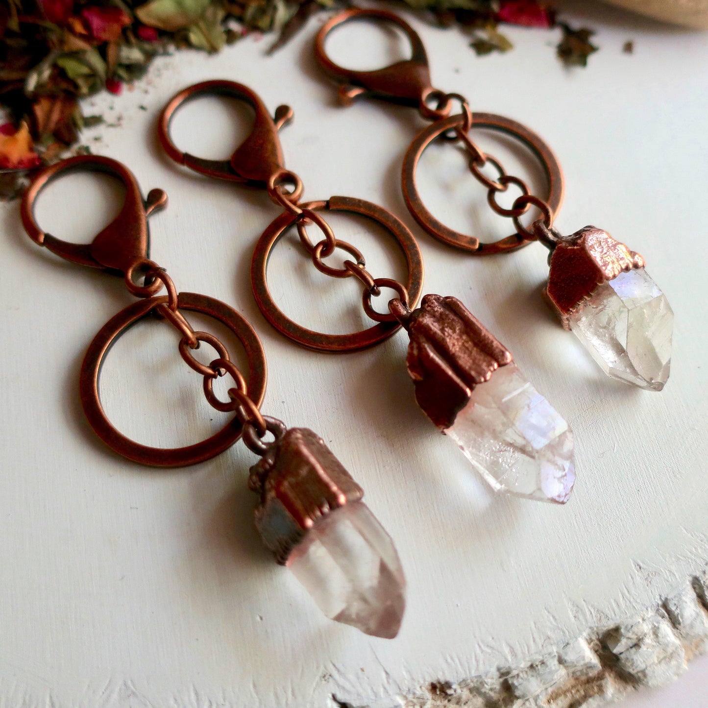 Raw Quartz Crystal Keychain