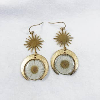Sun Moon Daisy Dangle Earrings