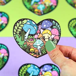 Forest Mushroom Plant Heart Vinyl Sticker