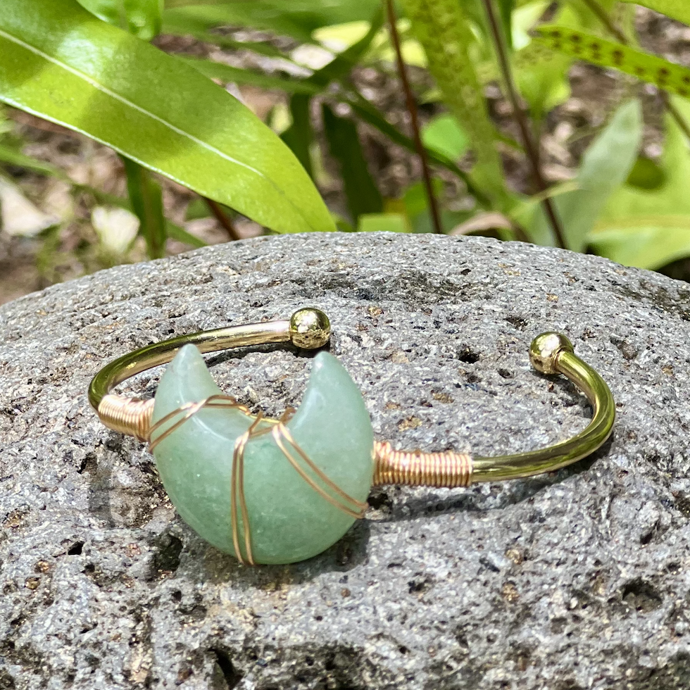 Aventurine Moon Gemstone Bangle Cuff