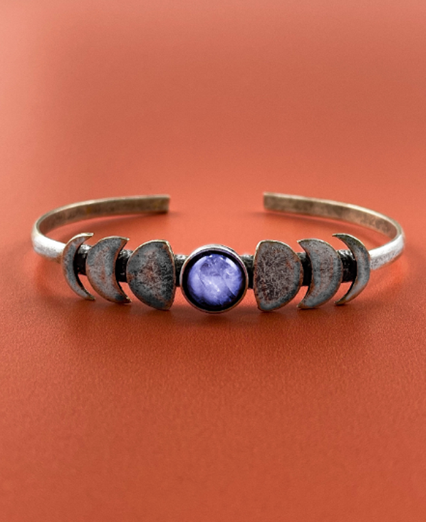 Silver Moon Phase & Rainbow Cuff Bracelet