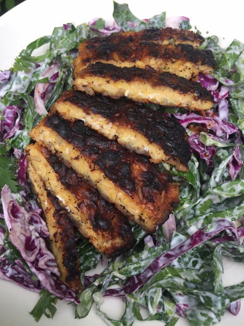 Electric Roots: Blackened Tempeh Steaks with Creamy Collard Slaw