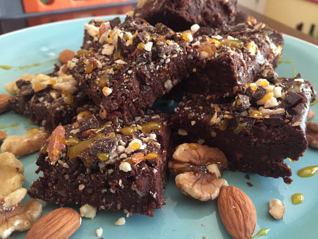 Electric Roots: The No Bake Brownie with Turmeric Ginger Drizzle