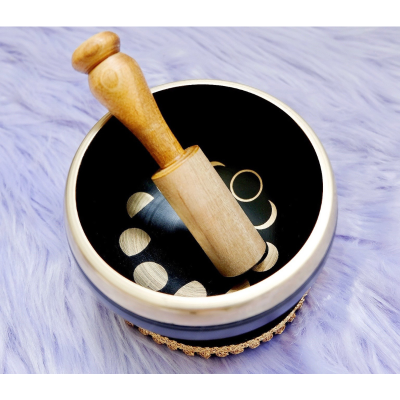 Moon Phases Singing Bowl - Sound Healing Bowl - Black Gold