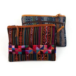 Embroidered Corte Case Clutch with Leather Trim