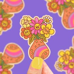 Happy Flowers Vase Vinyl Sticker