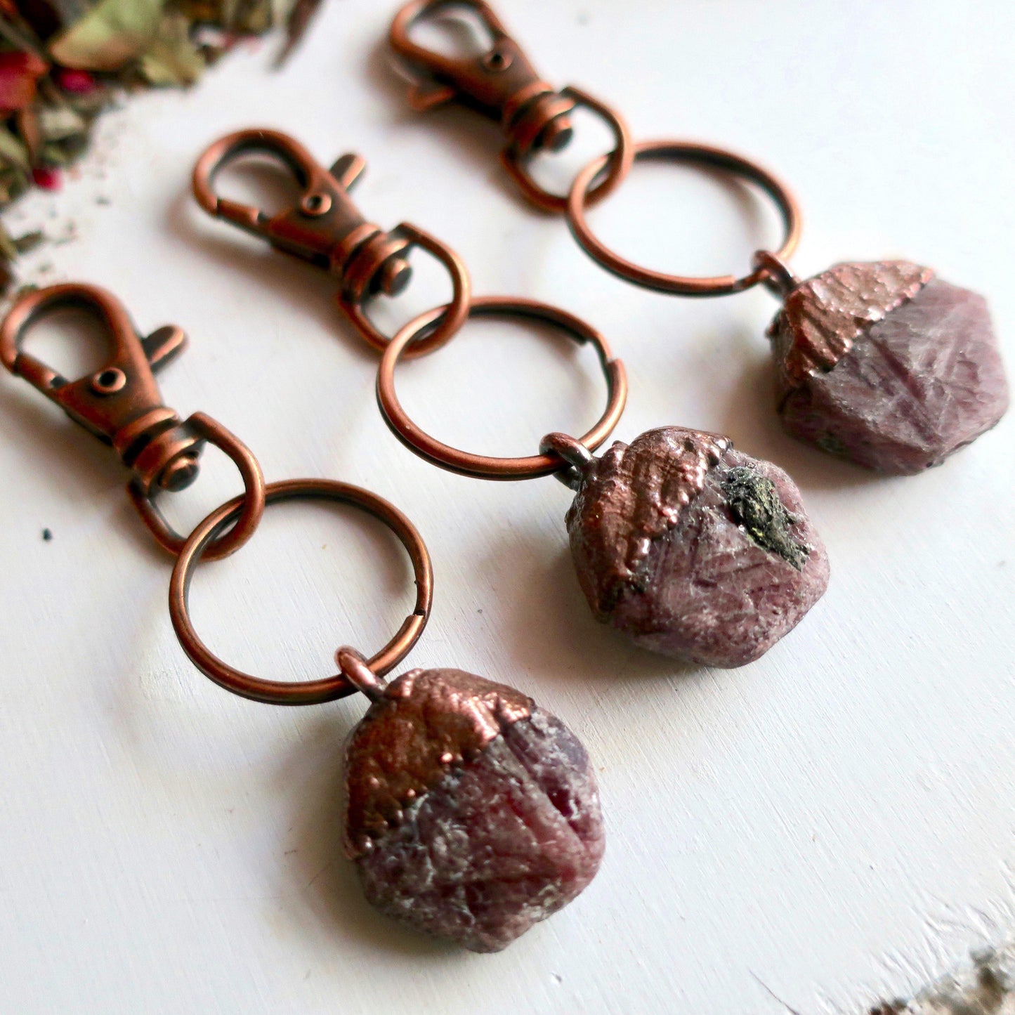 Raw Ruby Crystal Keychain