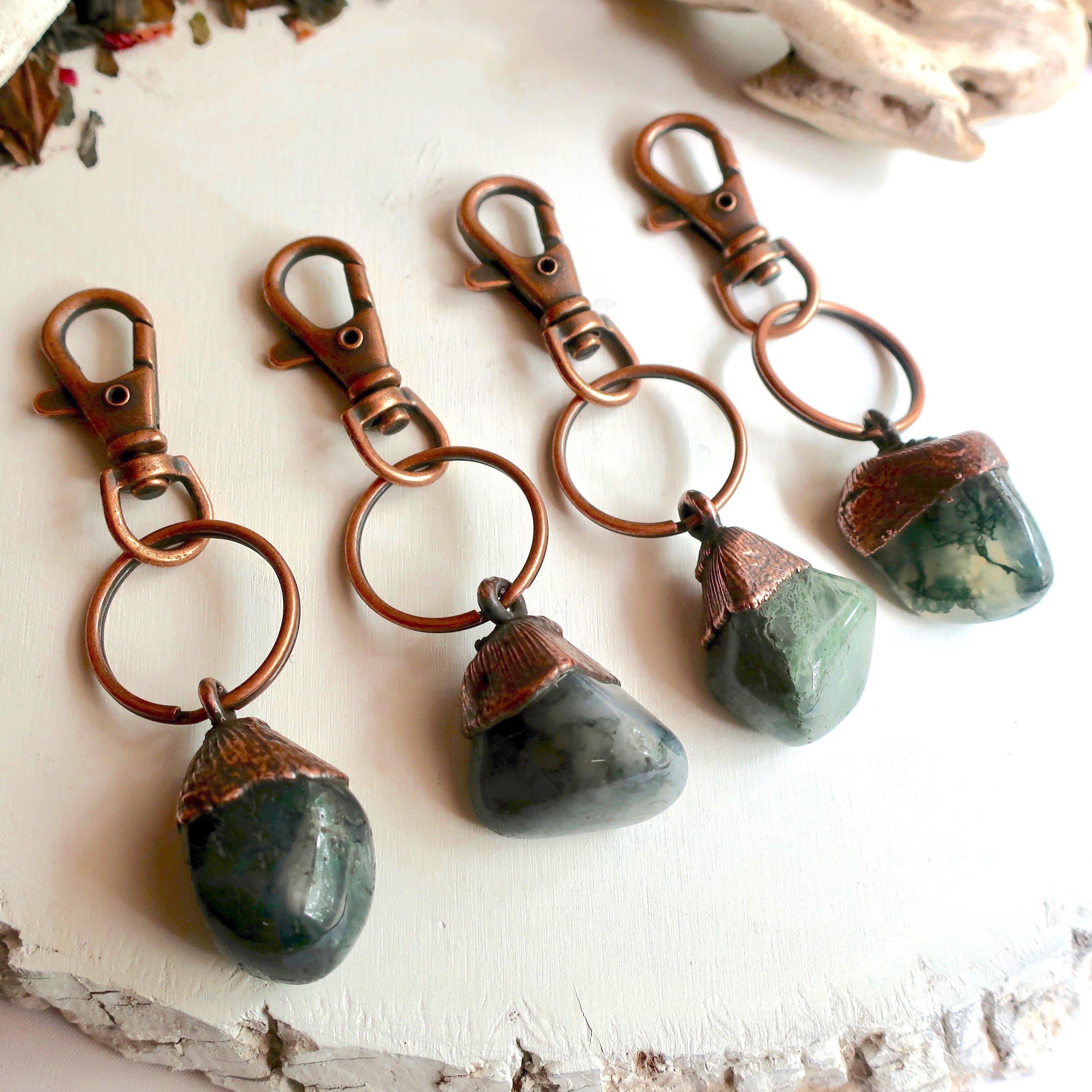 Moss Agate Copper Keychain
