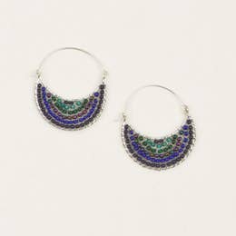 Crescent Moon Wire Hoop Earrings Blue