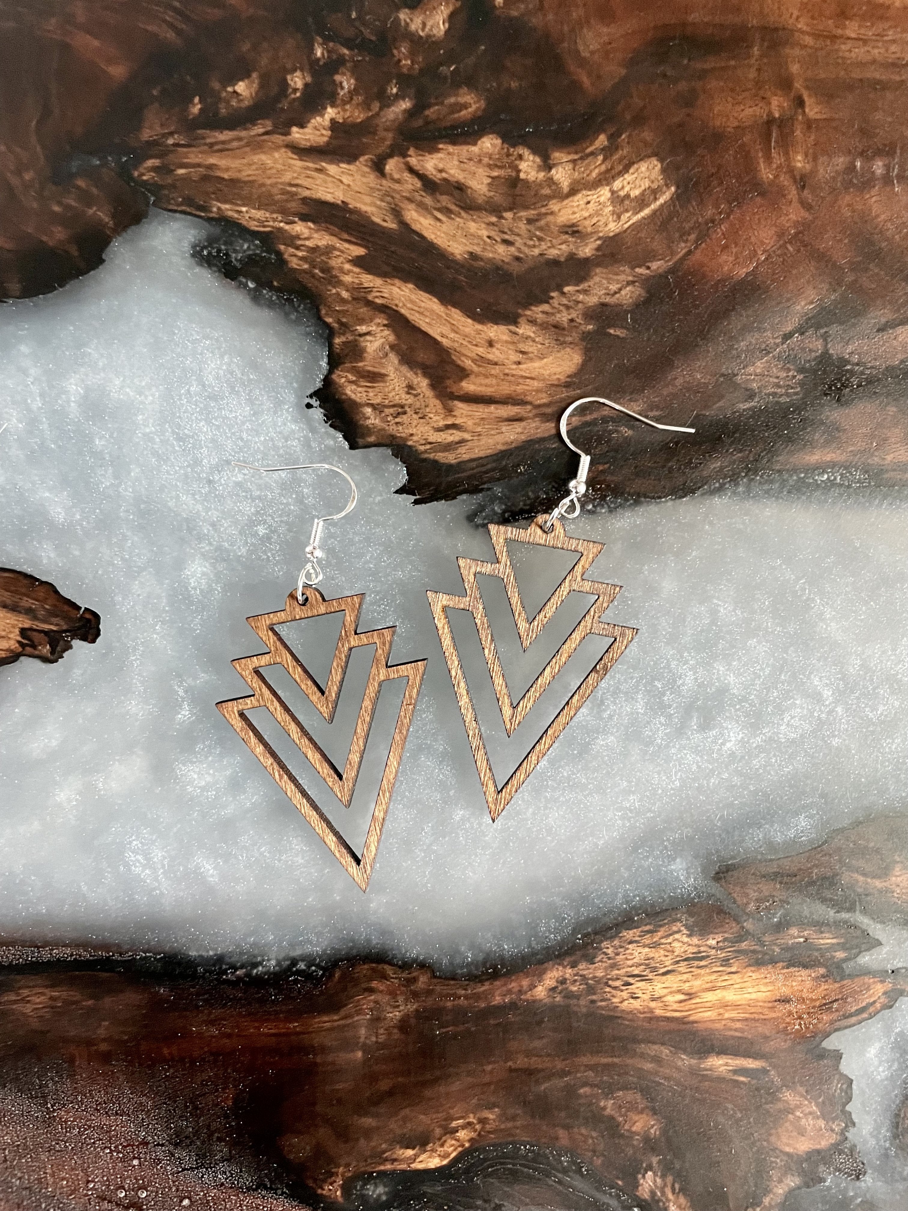 Geo triangle wooden earrings