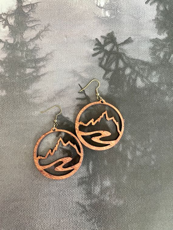 Teton and Snake River wooden mountain earrings