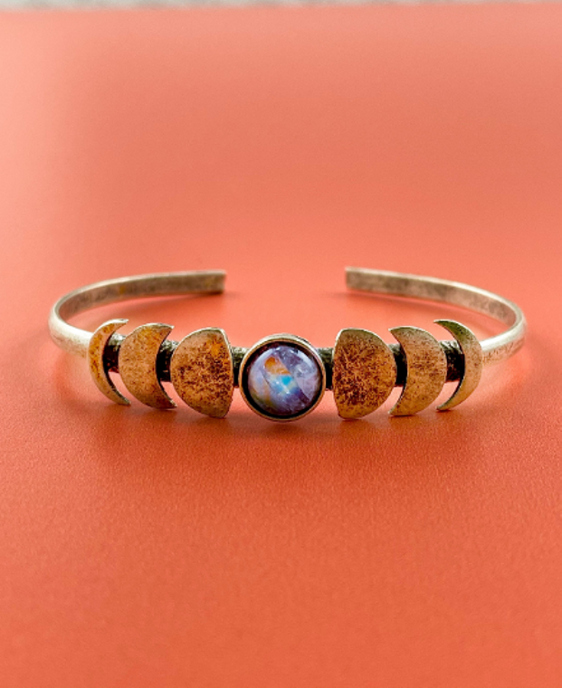 Gold Moon Phase & Rainbow Cuff Bracelet